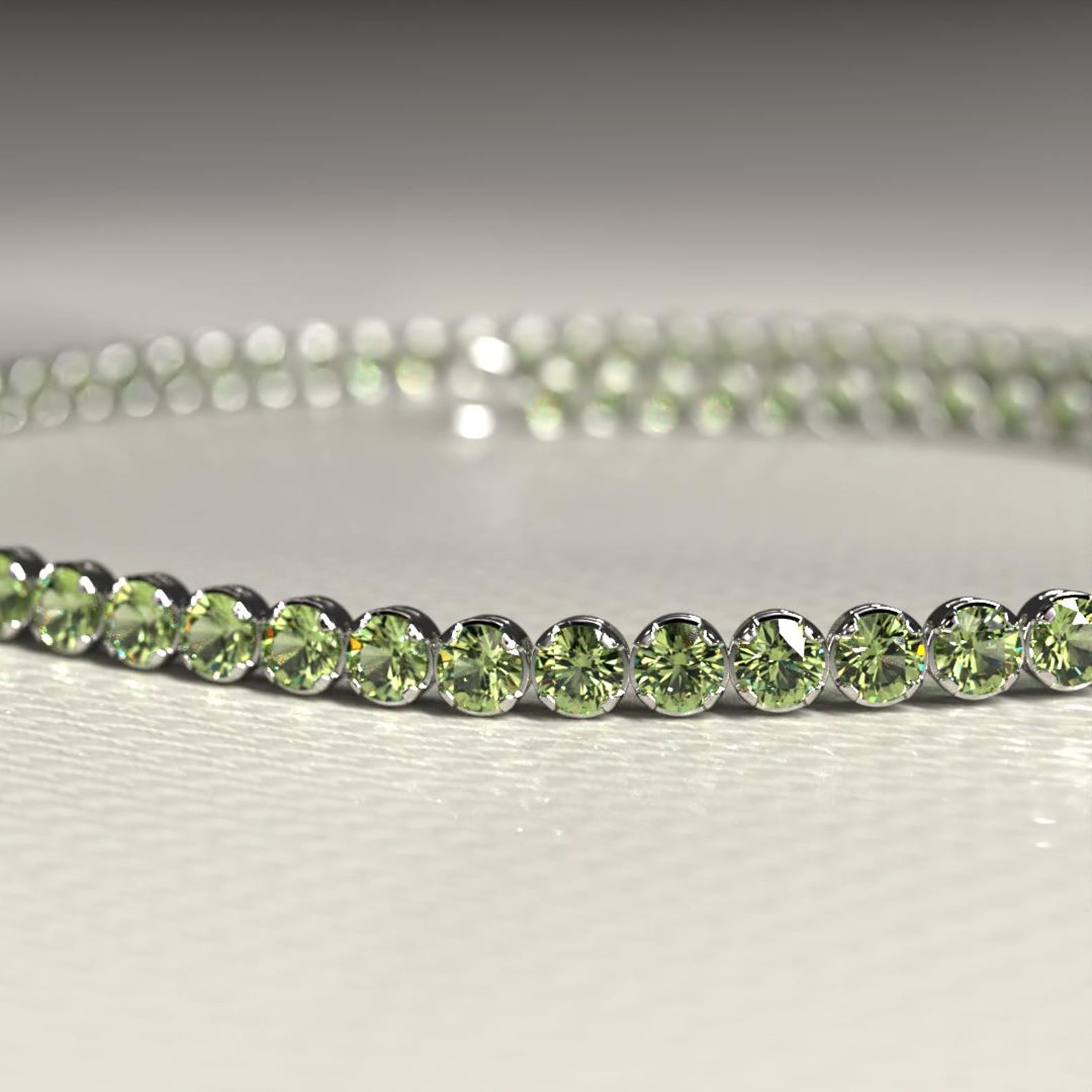 2.00 mm Round Cut Intense Green Lab Grown Diamond Peridot Dainty Tennis Bracelet