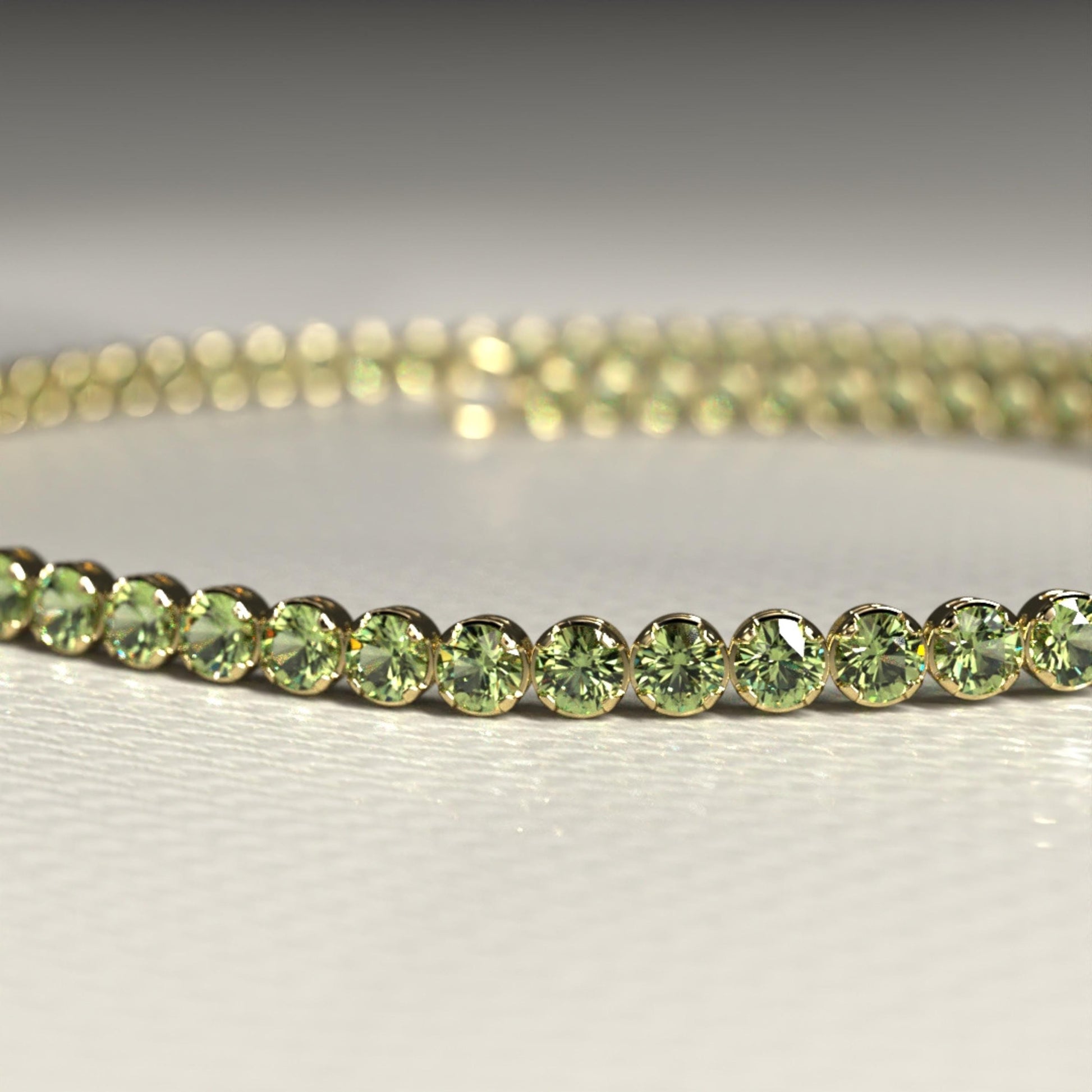 2.00 mm Round Cut Intense Green Lab Grown Diamond Peridot Dainty Tennis Bracelet