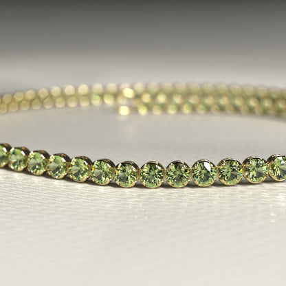 2.00 mm Round Cut Intense Green Lab Grown Diamond Peridot Dainty Tennis Bracelet