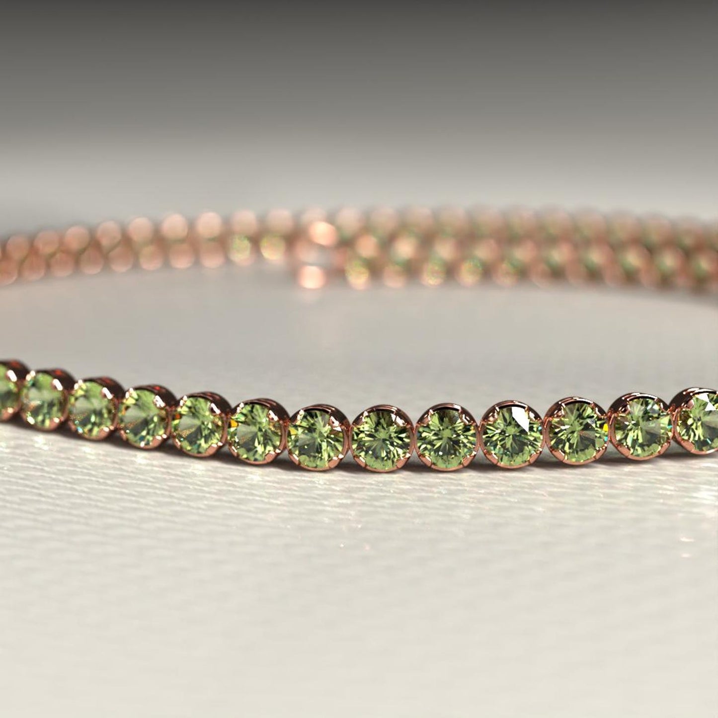 2.00 mm Round Cut Intense Green Lab Grown Diamond Peridot Dainty Tennis Bracelet