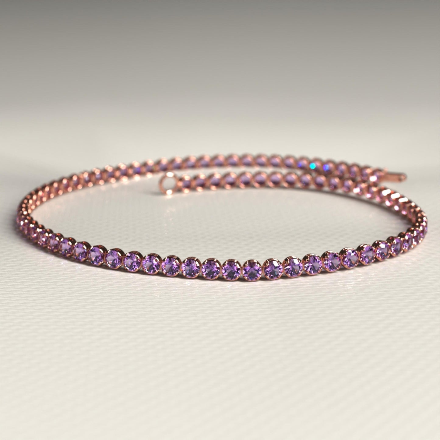 2.00 mm Round Cut Intense Purple Lab Grown Diamond Dainty Stacking Tennis Bracelet