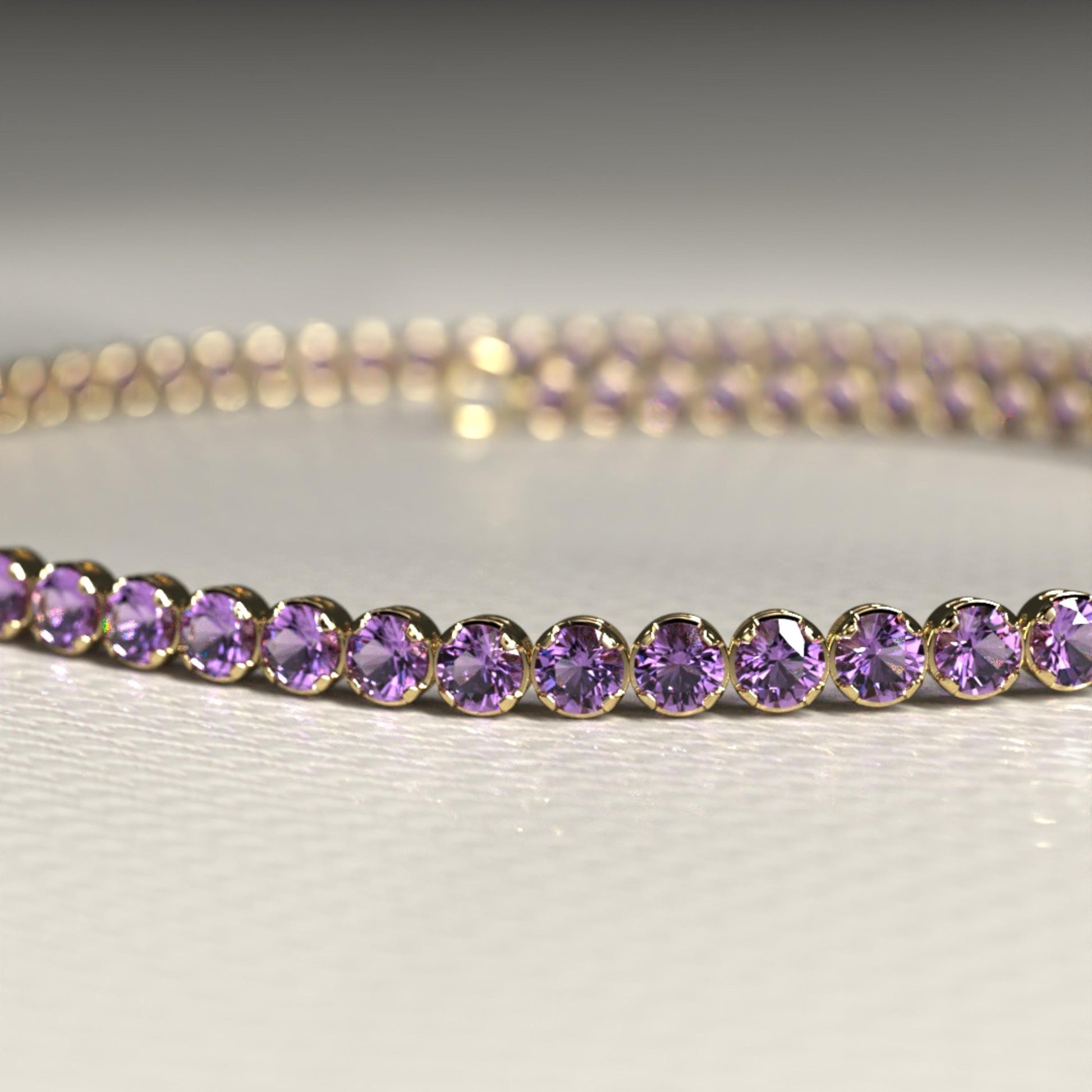 2.00 mm Round Cut Intense Purple Lab Grown Diamond Dainty Stacking Tennis Bracelet