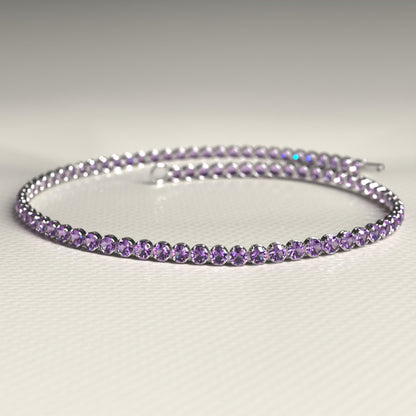 2.00 mm Round Cut Intense Purple Lab Grown Diamond Dainty Stacking Tennis Bracelet