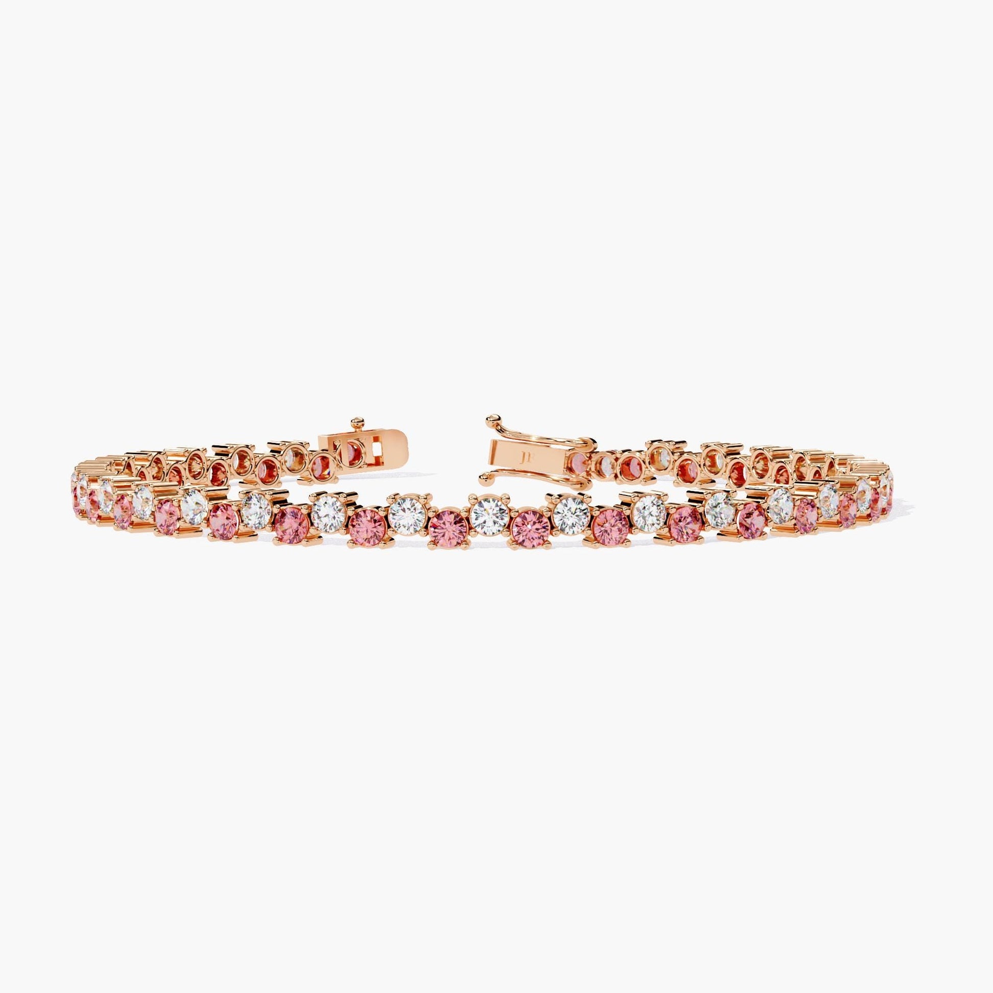 2.00 mm Round Cut Pink and White Lab Grown Diamond Statement Layering Tennis Bracelet