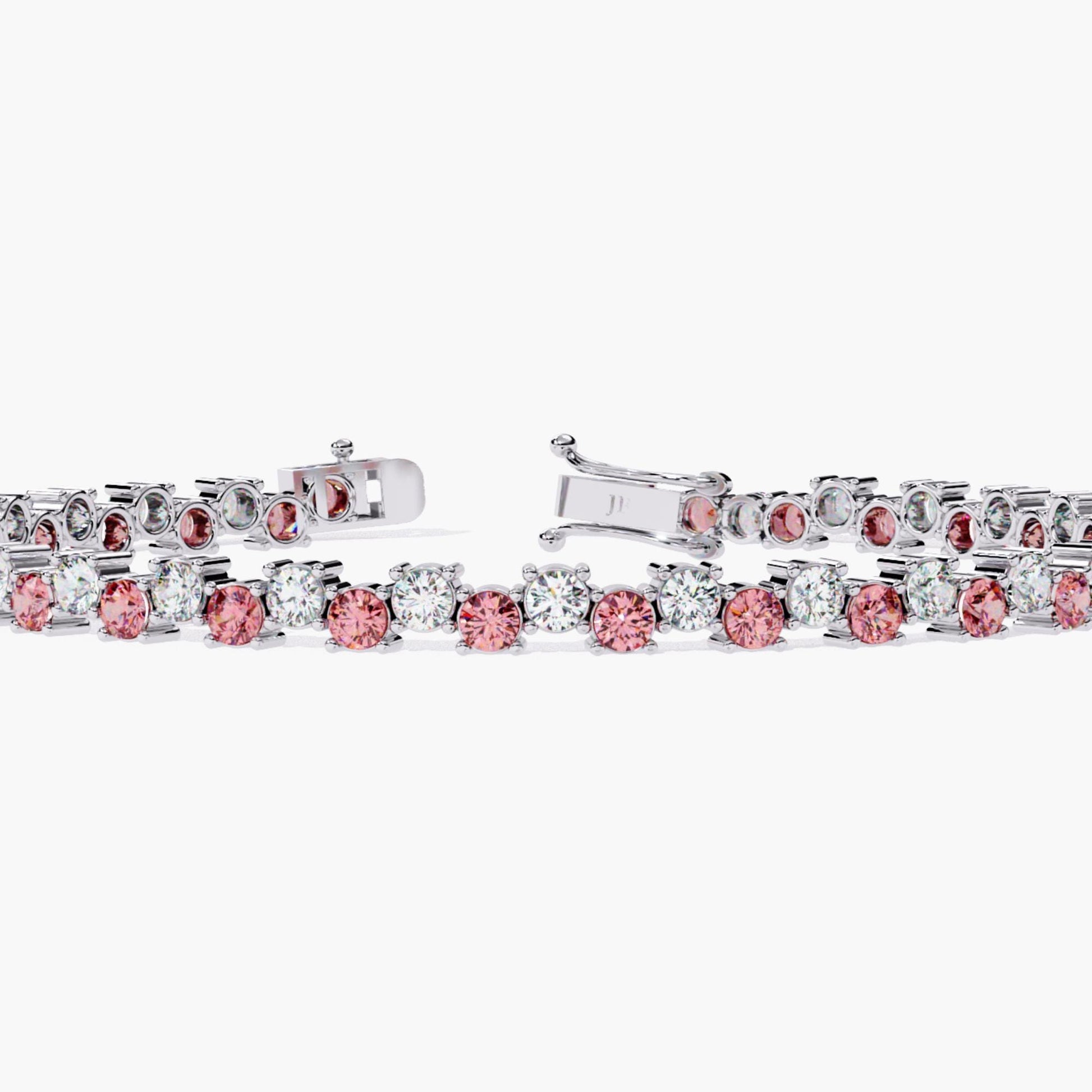 2.00 mm Round Cut Pink and White Lab Grown Diamond Statement Layering Tennis Bracelet