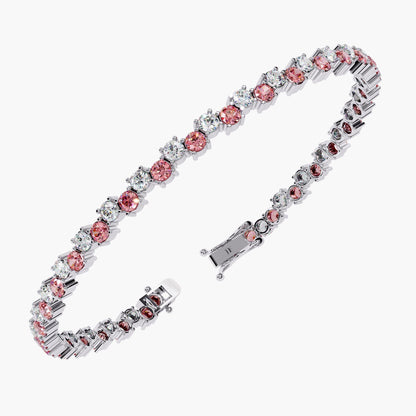 2.00 mm Round Cut Pink and White Lab Grown Diamond Statement Layering Tennis Bracelet