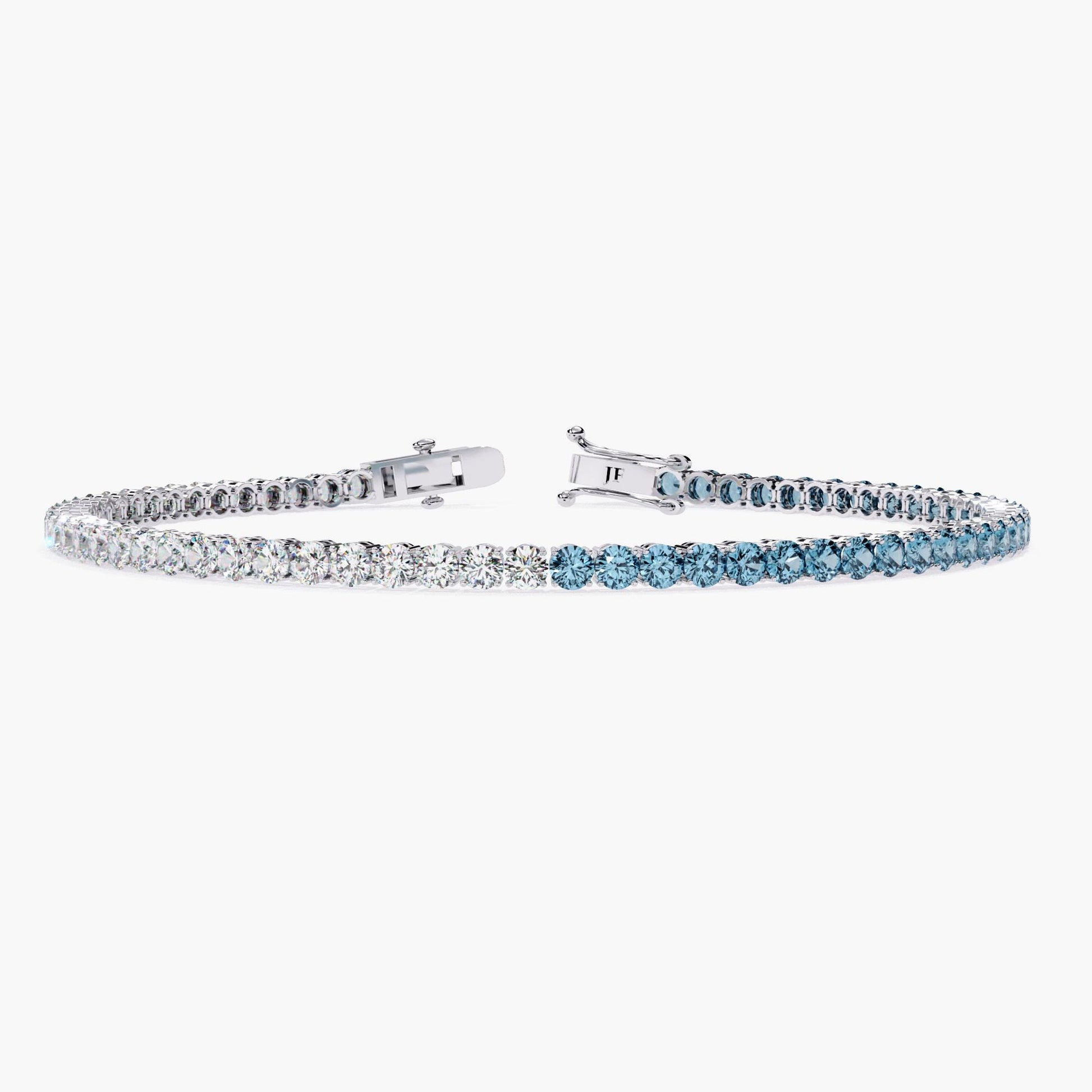 2.00 mm Unique Round Cut Vivid Blue & White Lab Grown Diamond 4 Prong Tennis Bracelet