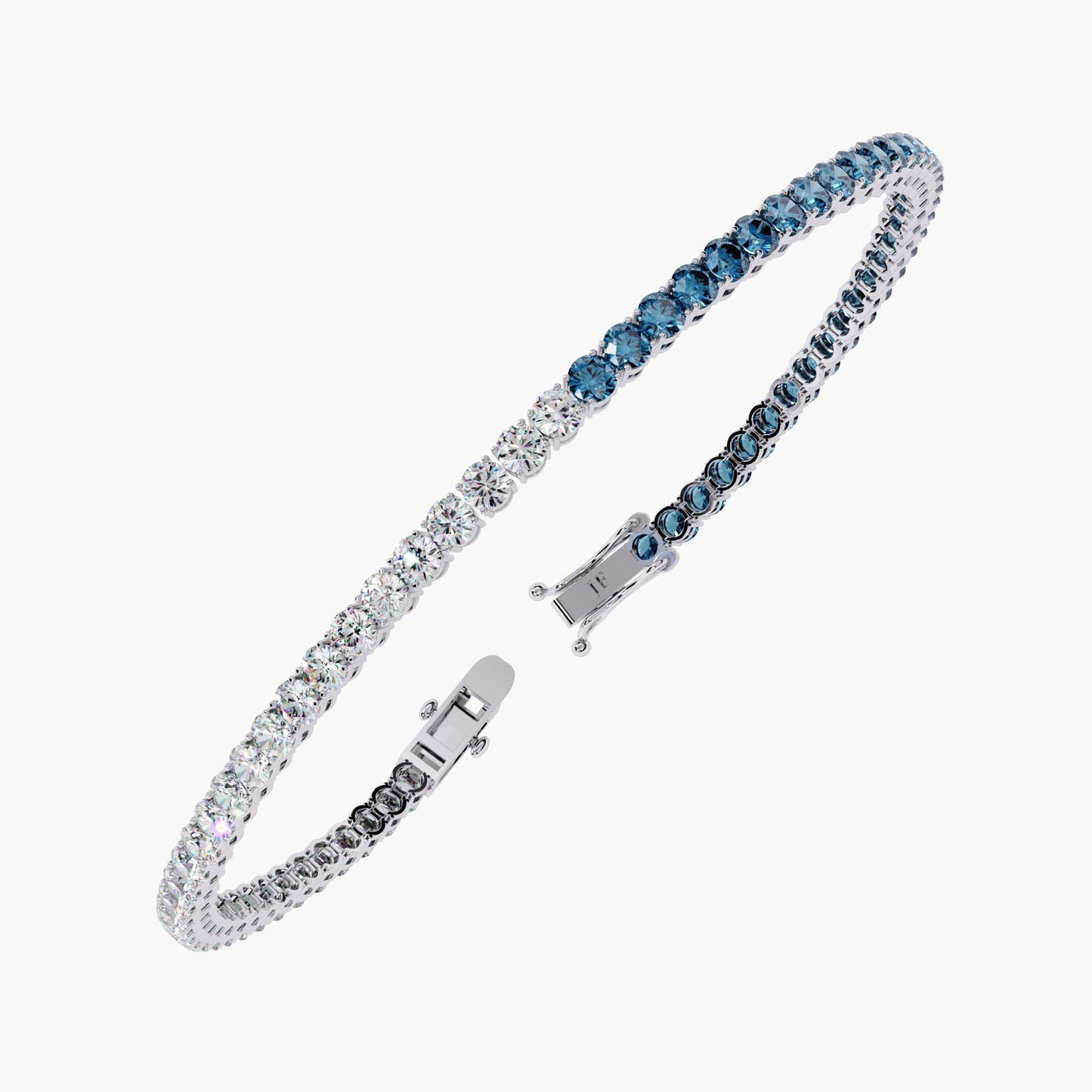 2.00 mm Unique Round Cut Vivid Blue & White Lab Grown Diamond 4 Prong Tennis Bracelet