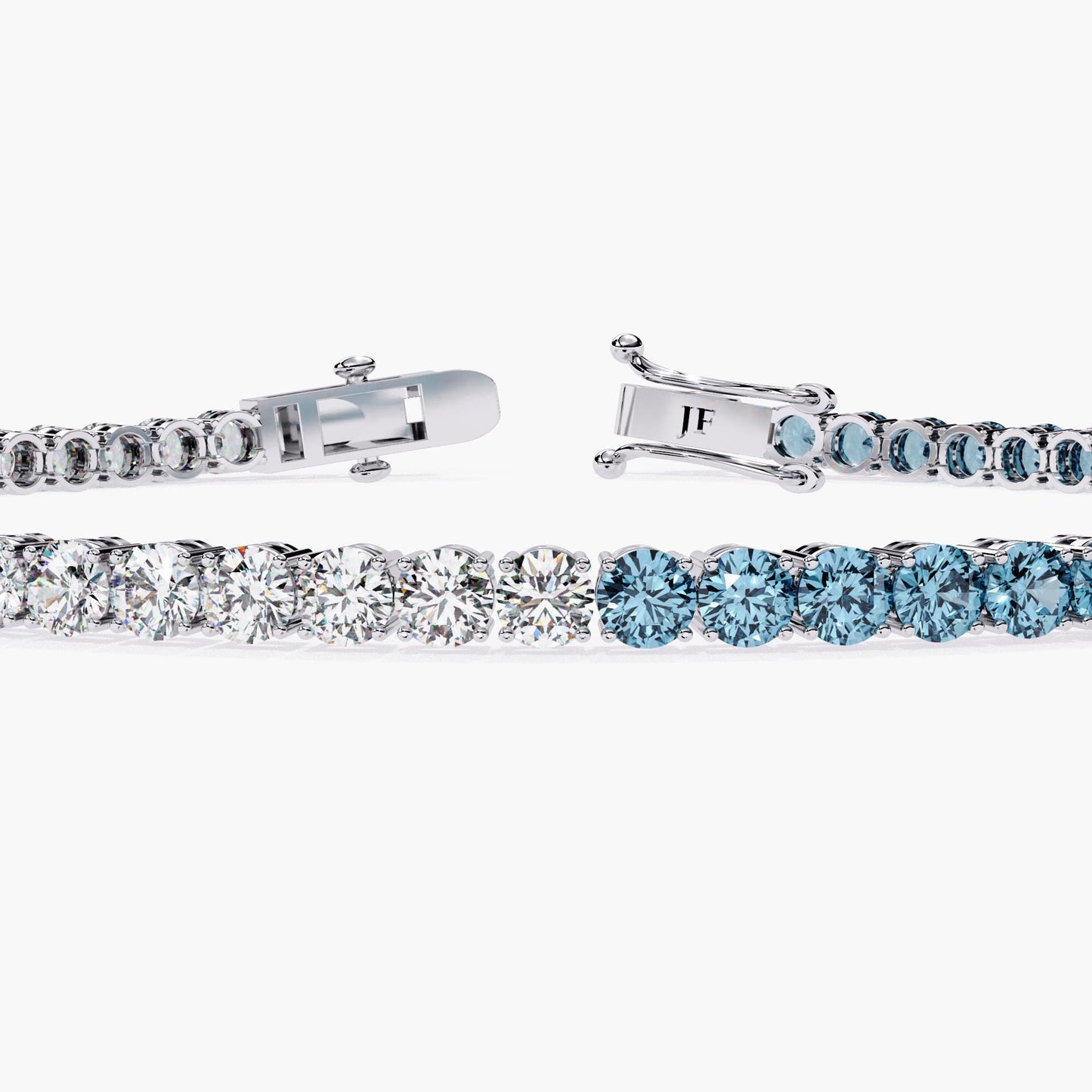 2.00 mm Unique Round Cut Vivid Blue & White Lab Grown Diamond 4 Prong Tennis Bracelet