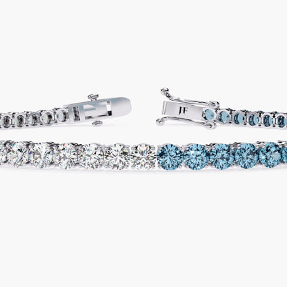 2.00 mm Unique Round Cut Vivid Blue & White Lab Grown Diamond 4 Prong Tennis Bracelet