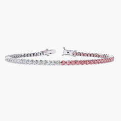 2.00 mm Unique Round Cut Vivid Pink & White Lab Grown Diamond 4 Prong Tennis Bracelet