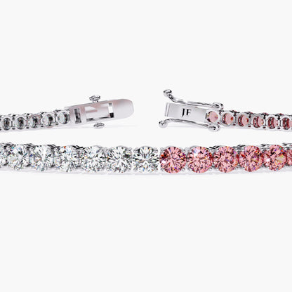 2.00 mm Unique Round Cut Vivid Pink & White Lab Grown Diamond 4 Prong Tennis Bracelet