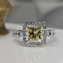 2.10CT Princess Cut Lab Grown Diamond Marquise & Round Halo Sparkling Engagement