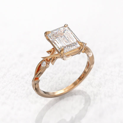 2.14 CT Emerald Cut Lab Grown Diamond Nature Twig Engagement Ring 14KTGold Ring