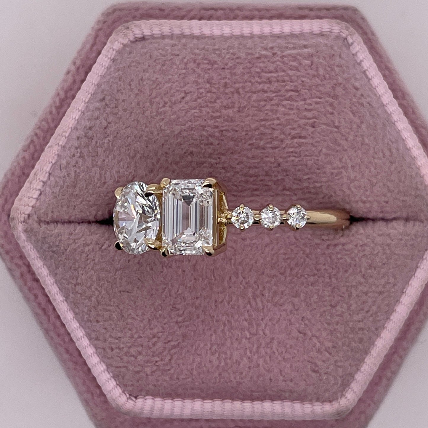 2.19 Carat Round & Emerald Cut Lab Grown Two Stone Diamond Engagement Ring