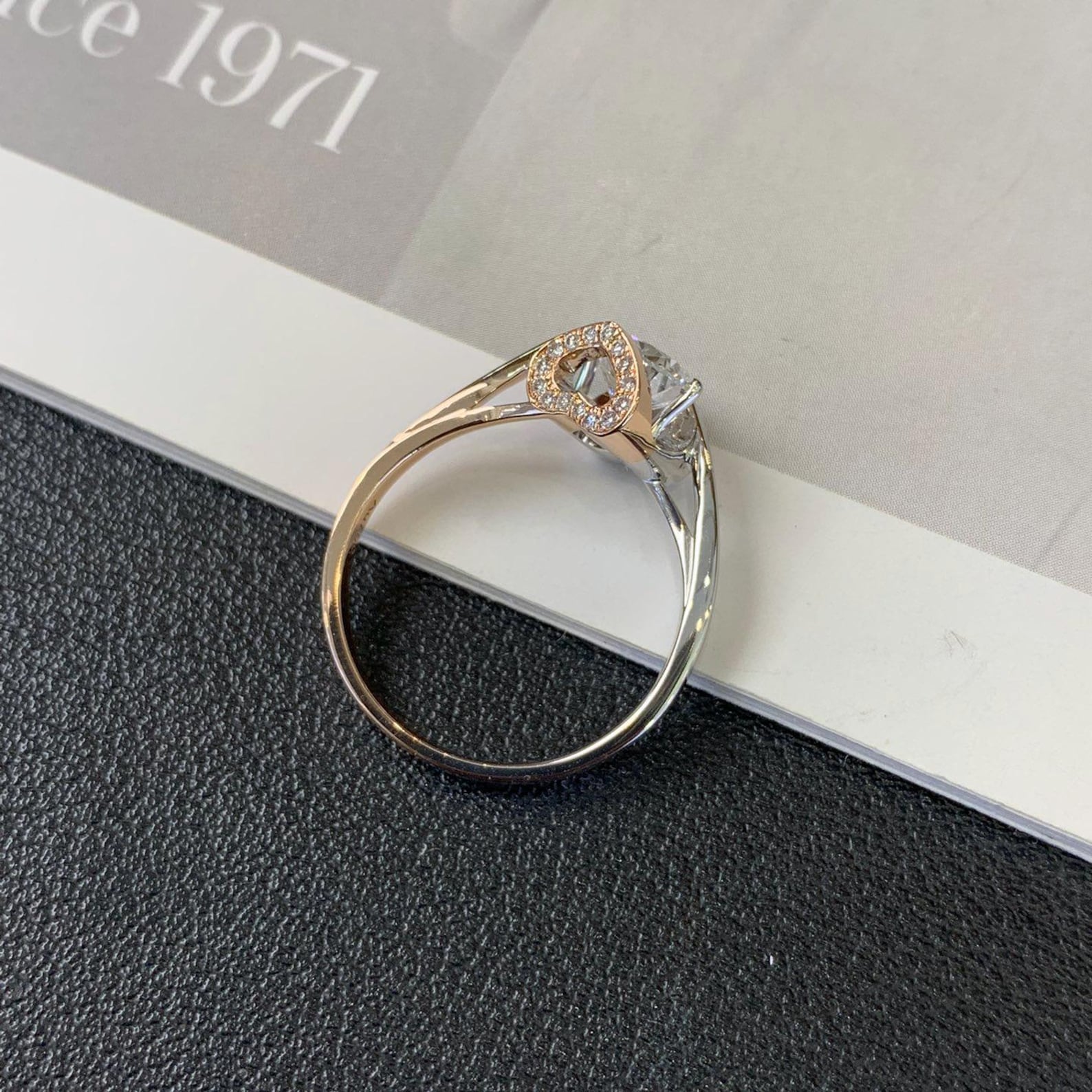 2.20CT Round Moissanite Diamond Unique Design With Bypass Band Two Tone Engagement Ring
