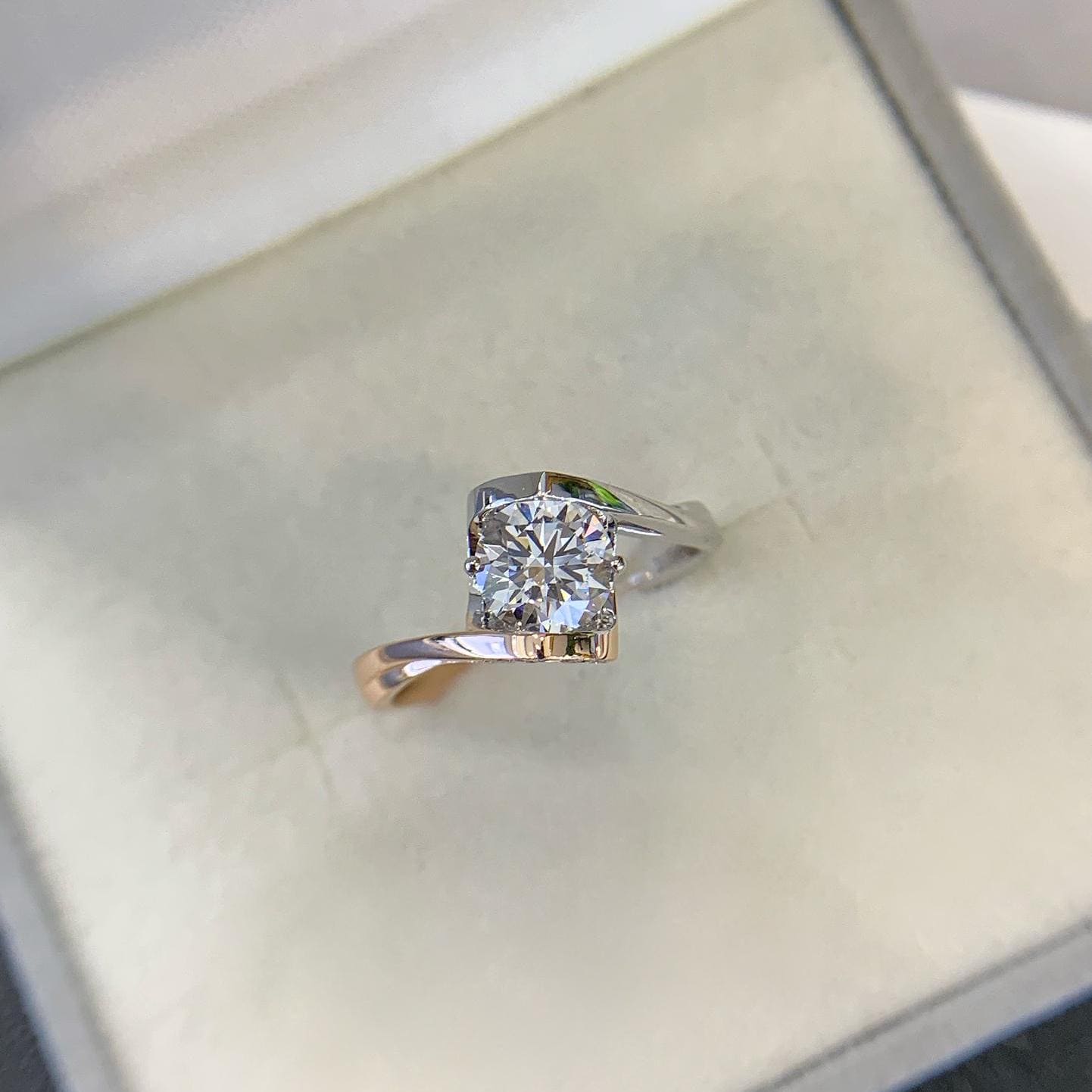 2.20CT Round Moissanite Diamond Unique Design With Bypass Band Two Tone Engagement Ring