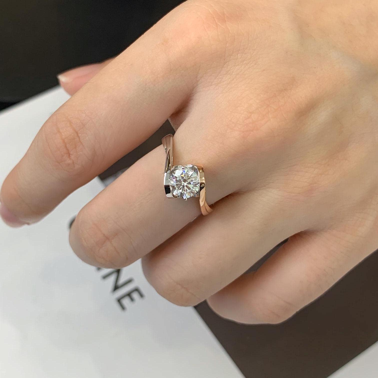 2.20CT Round Moissanite Diamond Unique Design With Bypass Band Two Tone Engagement Ring