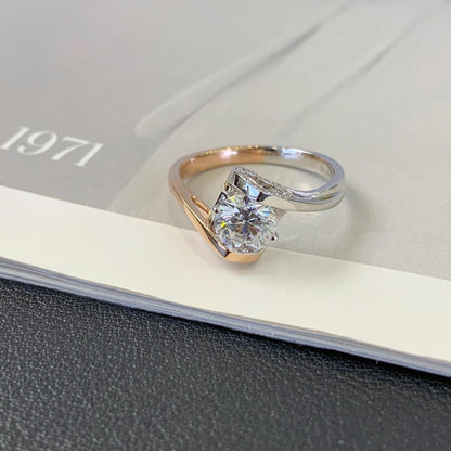 2.20CT Round Moissanite Diamond Unique Design With Bypass Band Two Tone Engagement Ring