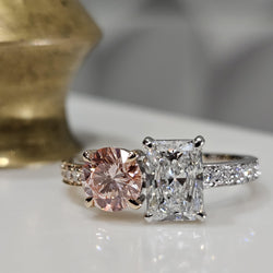 2.24 CT Intense Pink Round & Radiant Cut Lab-grown Diamond valentine Engagement Ring