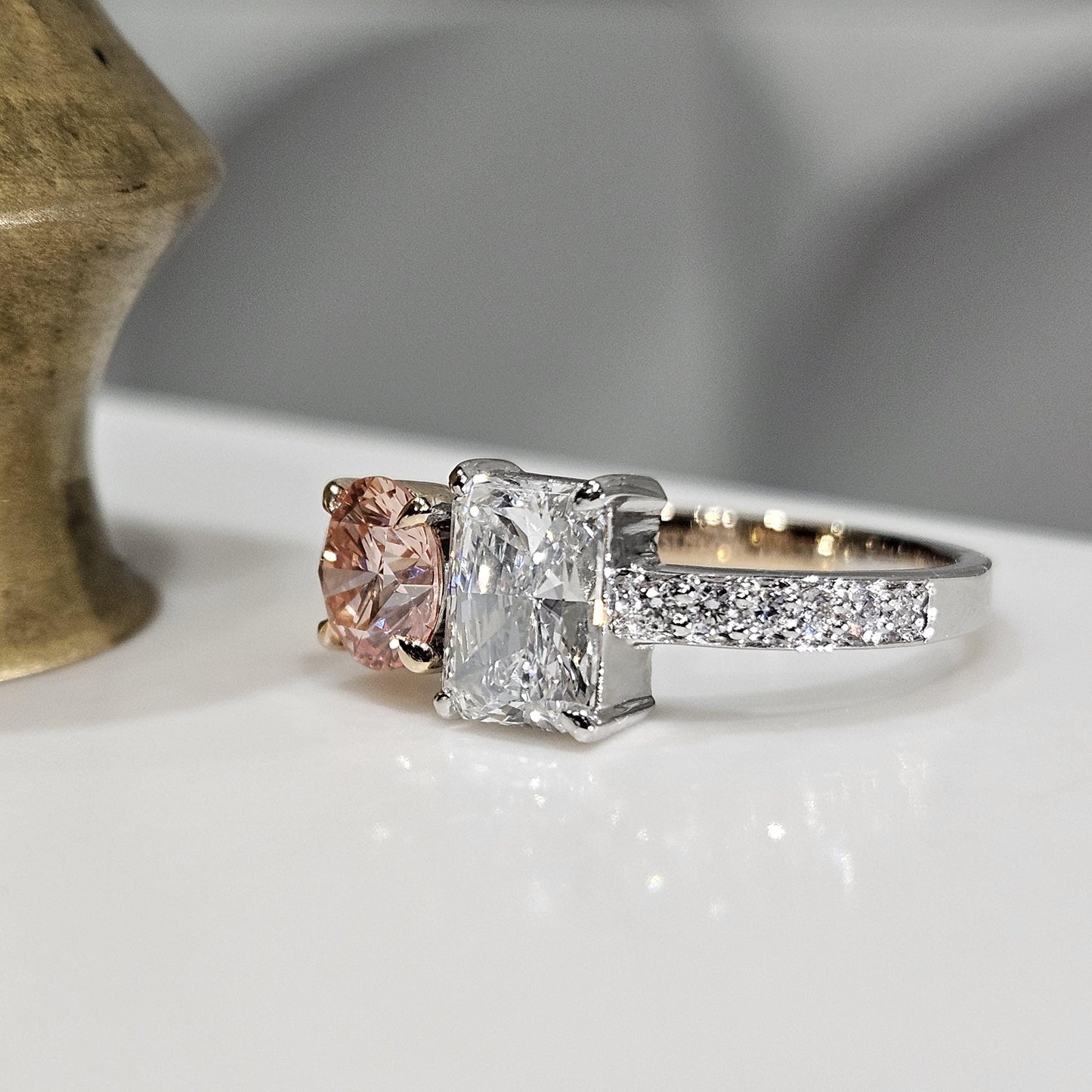 2.24 CT Intense Pink Round & Radiant Cut Lab-grown Diamond valentine Engagement Ring