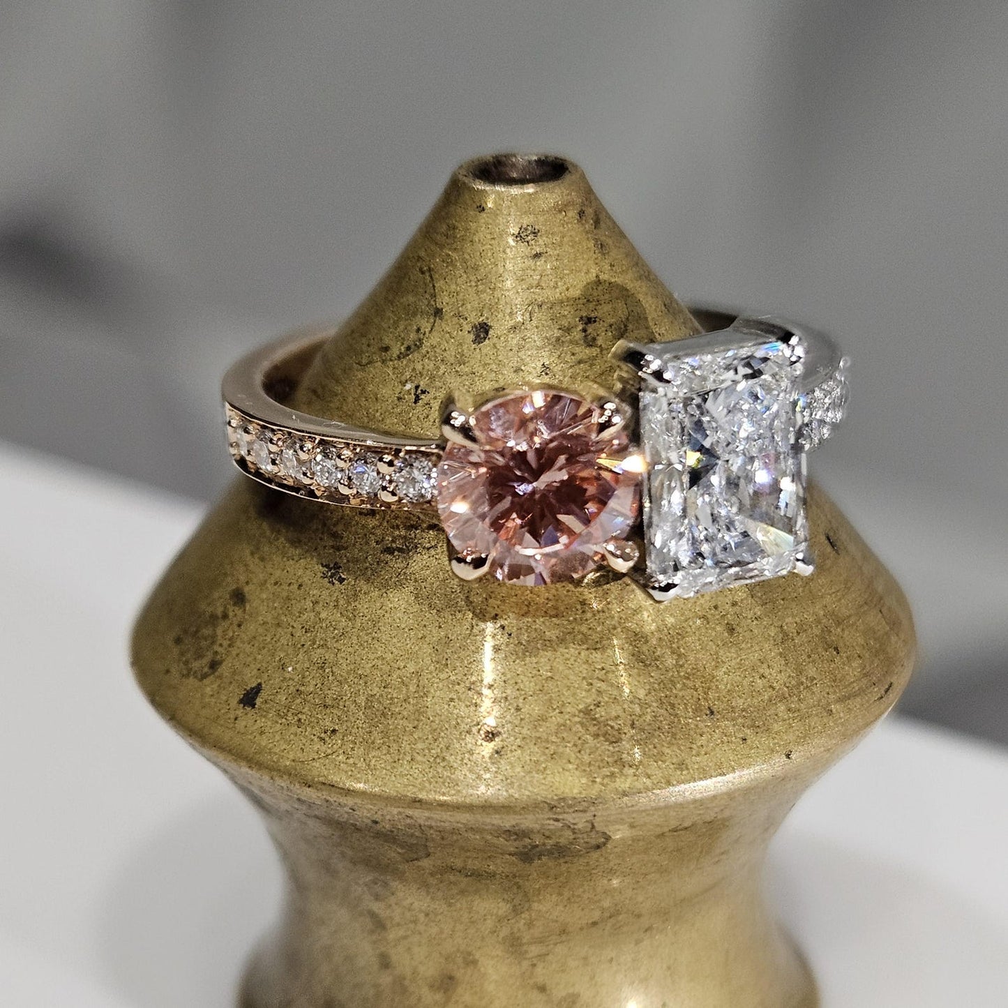 2.24 CT Intense Pink Round & Radiant Cut Lab-grown Diamond valentine Engagement Ring