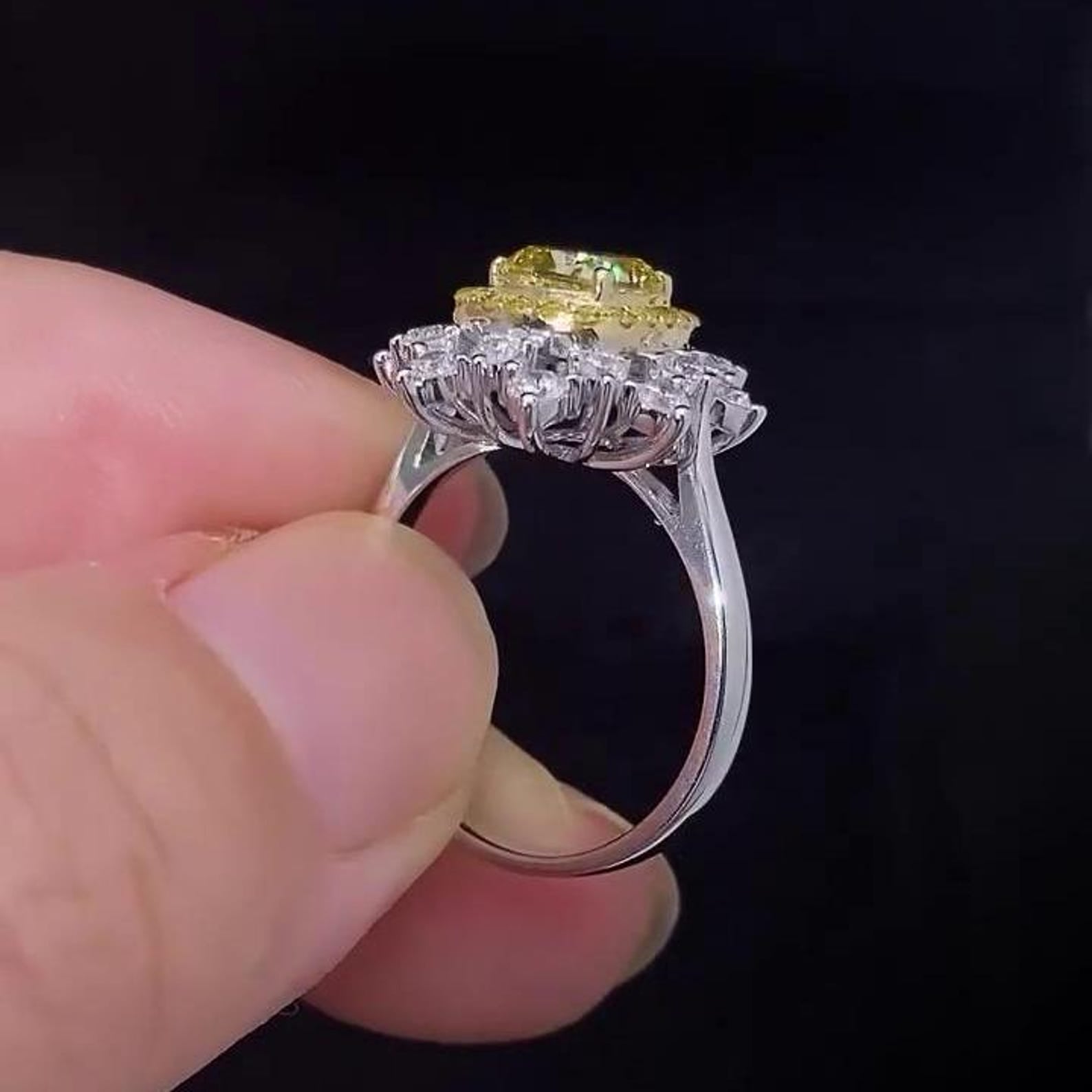 2.29TCW Cushion Cut Intense Yellow Lab Grown Diamond Double halo Engagement Ring