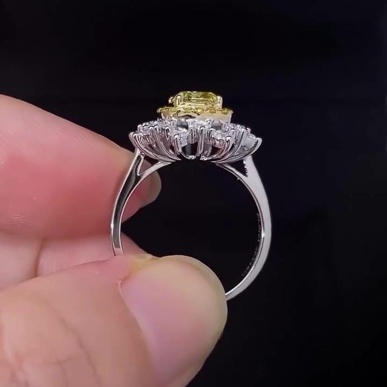 2.29TCW Cushion Cut Intense Yellow Lab Grown Diamond Double halo Engagement Ring