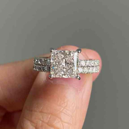 2.35 Ct Princess Cut Lab Grown Diamond Bridal Set Luxury Wedding Engagement Ring