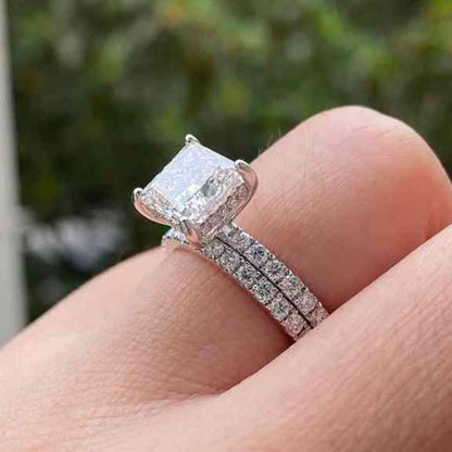 2.35 Ct Princess Cut Lab Grown Diamond Bridal Set Luxury Wedding Engagement Ring