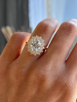 2.41CT Oval Cut Colorless Lab-Grown Diamond Vintage Double Halo Engagement Ring