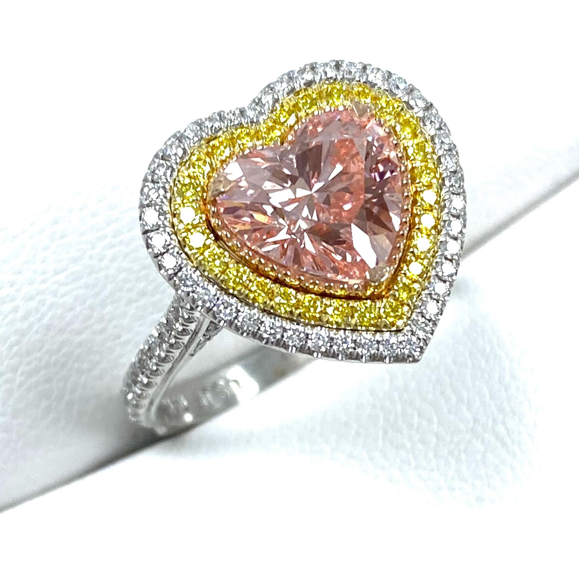 2.50TCW Intense Pink Heart Lab Grown Diamond Double Halo Engagement Ring Valentine's Gift