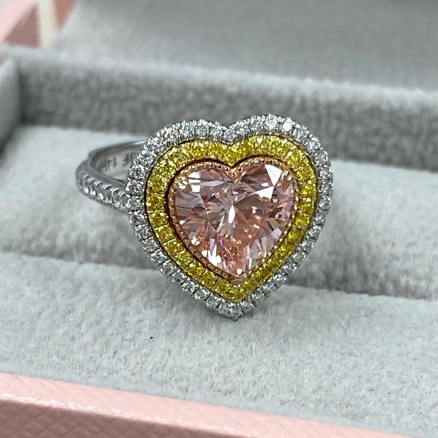 2.50TCW Intense Pink Heart Lab Grown Diamond Double Halo Engagement Ring Valentine's Gift