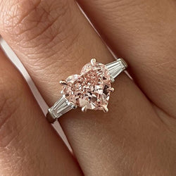 2.51TCW Heart Cut Intense Pink Lab Grown Diamond Unique Three Stone Engagement Ring