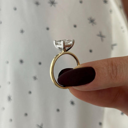 2.5 Carat Princess Cut Moissanite Diamond Two Tone V Prong Solitaire Engagement Ring
