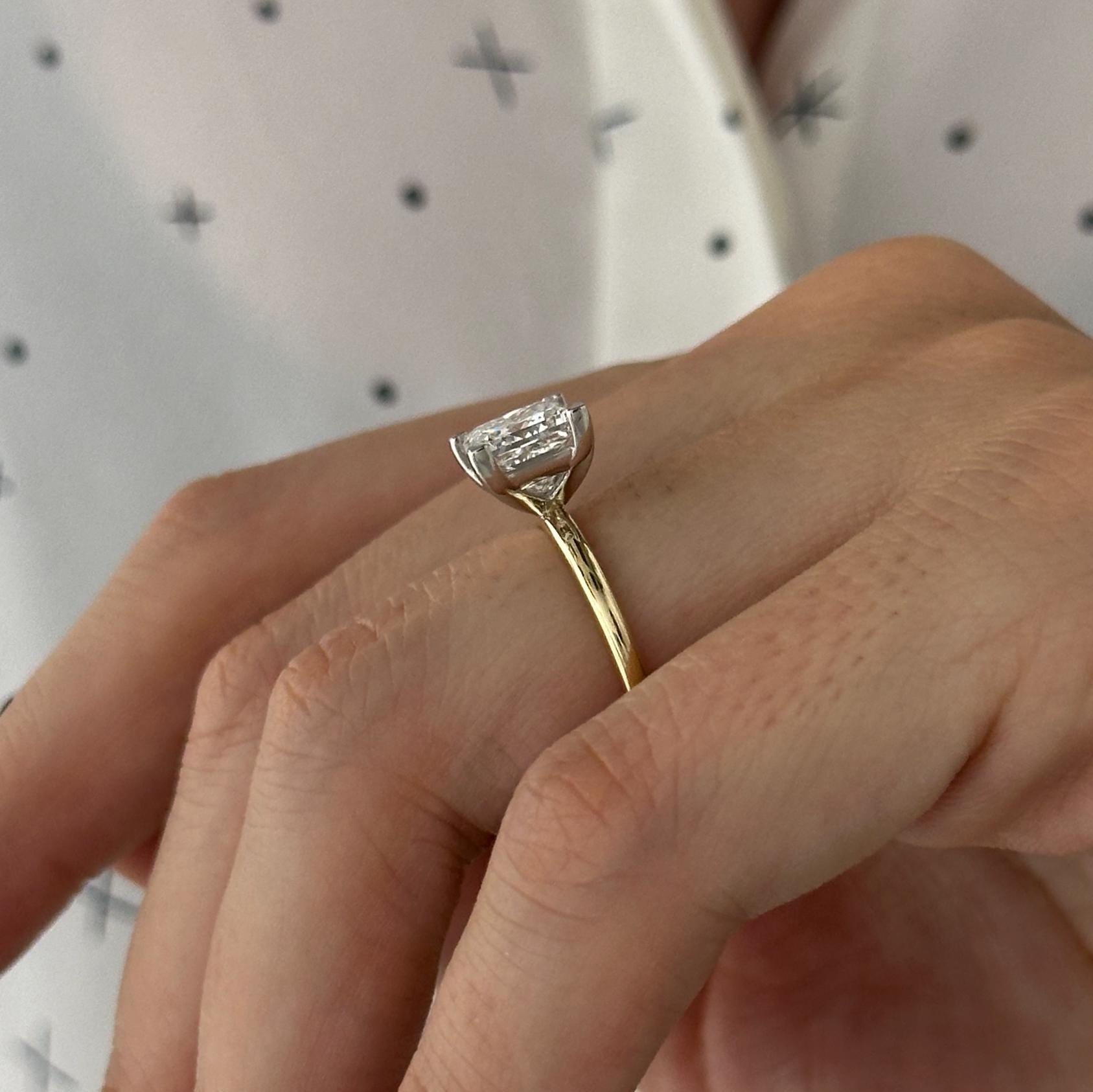2.5 Carat Princess Cut Moissanite Diamond Two Tone V Prong Solitaire Engagement Ring