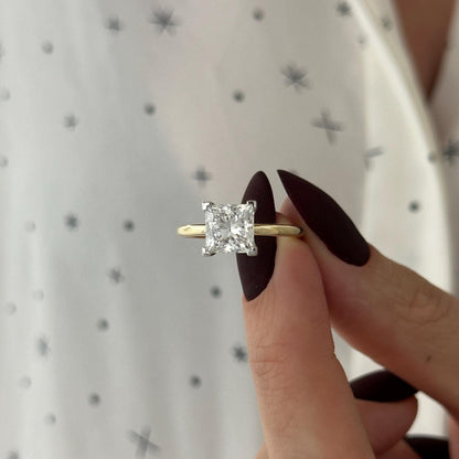 2.5 Carat Princess Cut Moissanite Diamond Two Tone V Prong Solitaire Engagement Ring