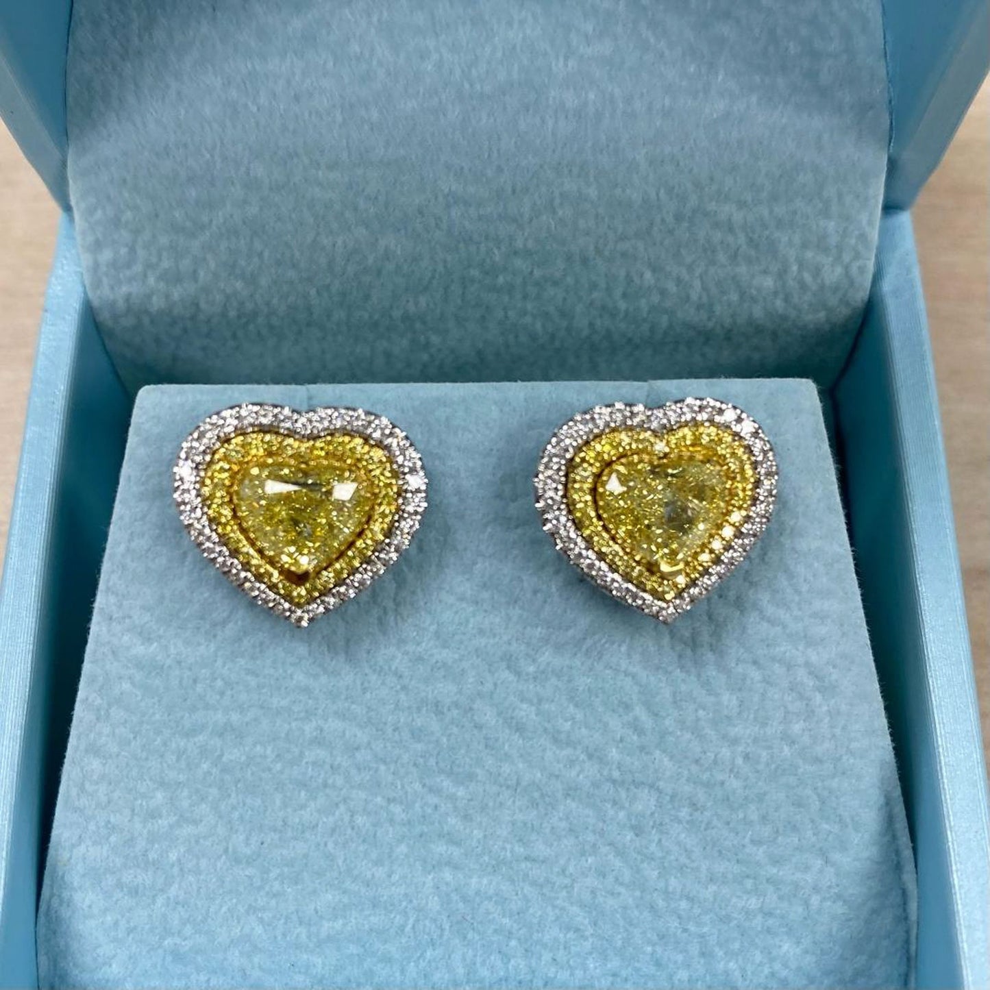 2.66CT Intense Yellow Heart Diamond Halo Screw Back Closure Stud Earrings