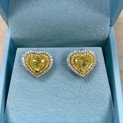 2.66CT Intense Yellow Heart Diamond Halo Screw Back Closure Stud Earrings