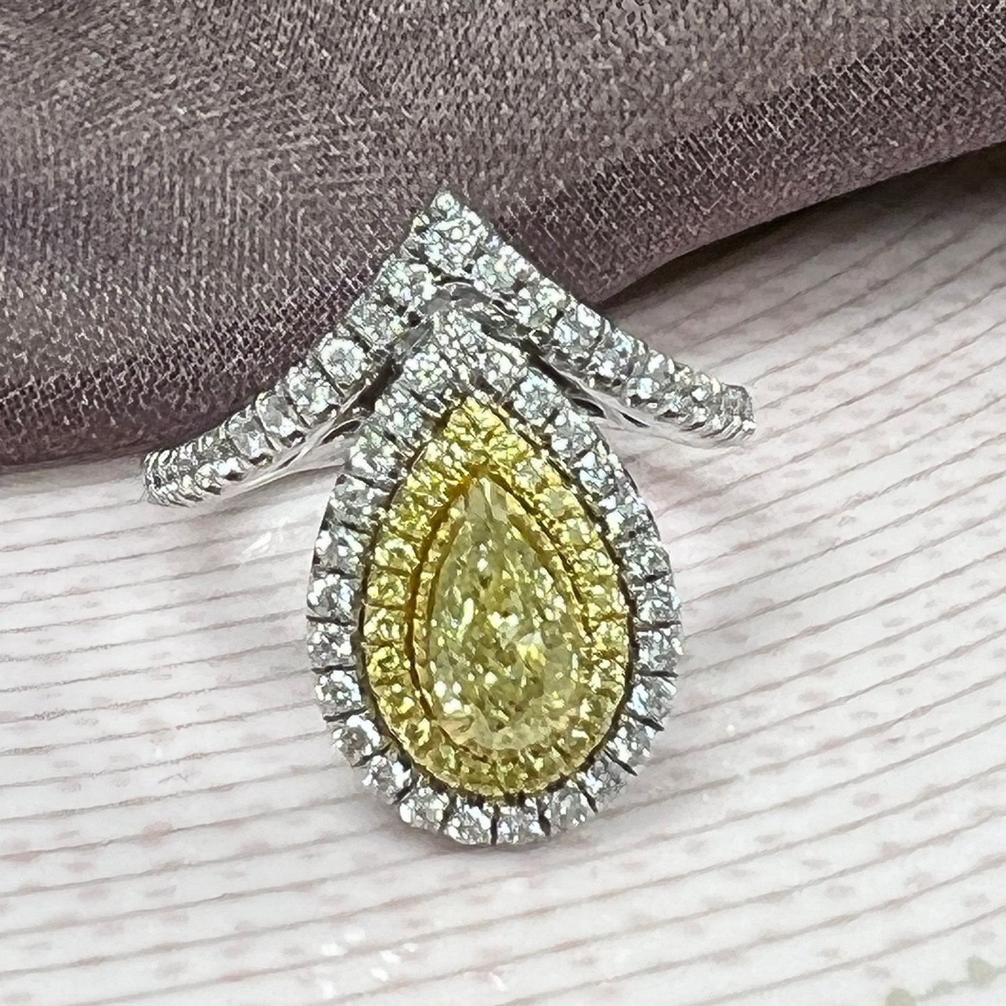 2.77CT Pear Cut Fancy Intense Yellow Lab Grown Diamond Proposal Engagement Ring