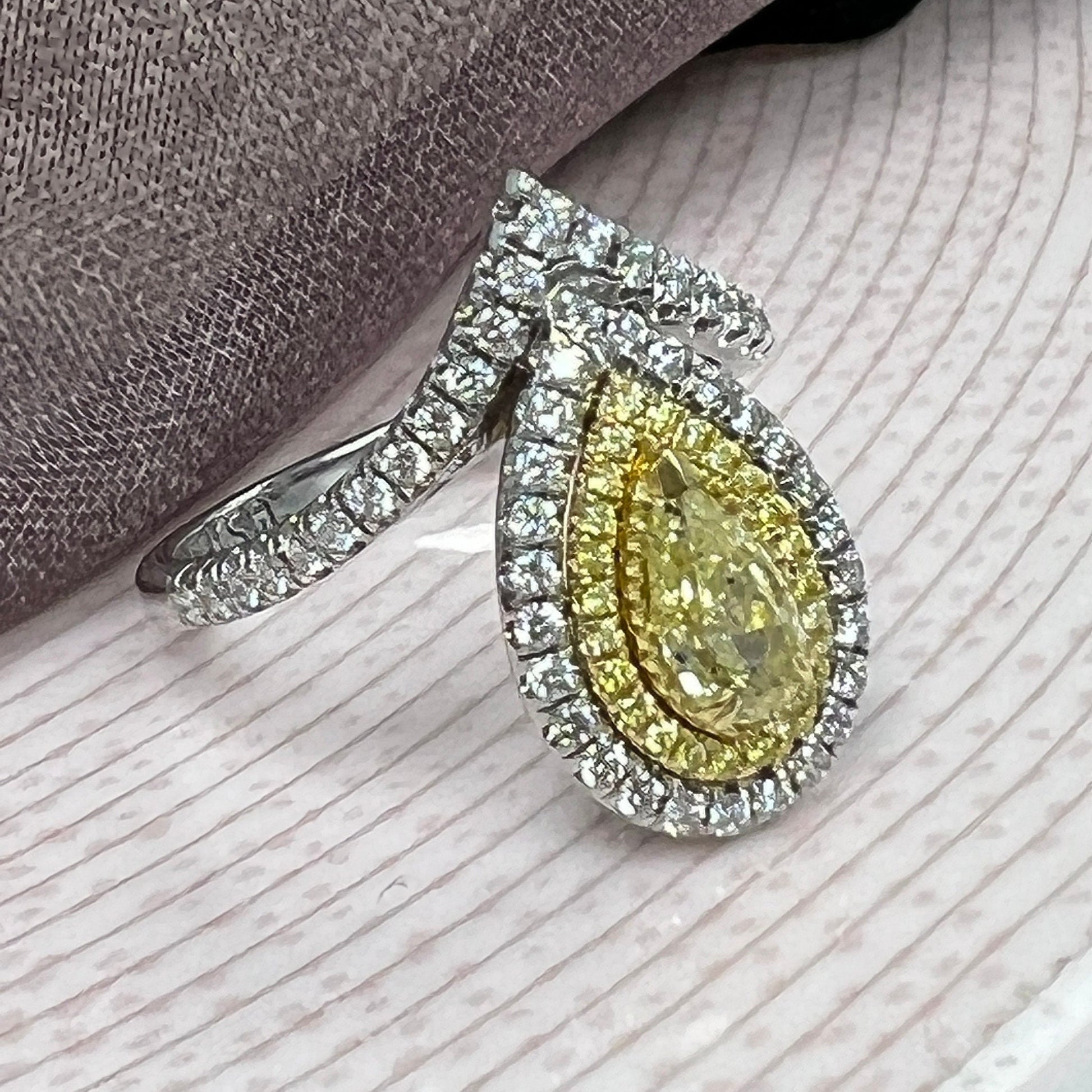 2.77CT Pear Cut Fancy Intense Yellow Lab Grown Diamond Proposal Engagement Ring