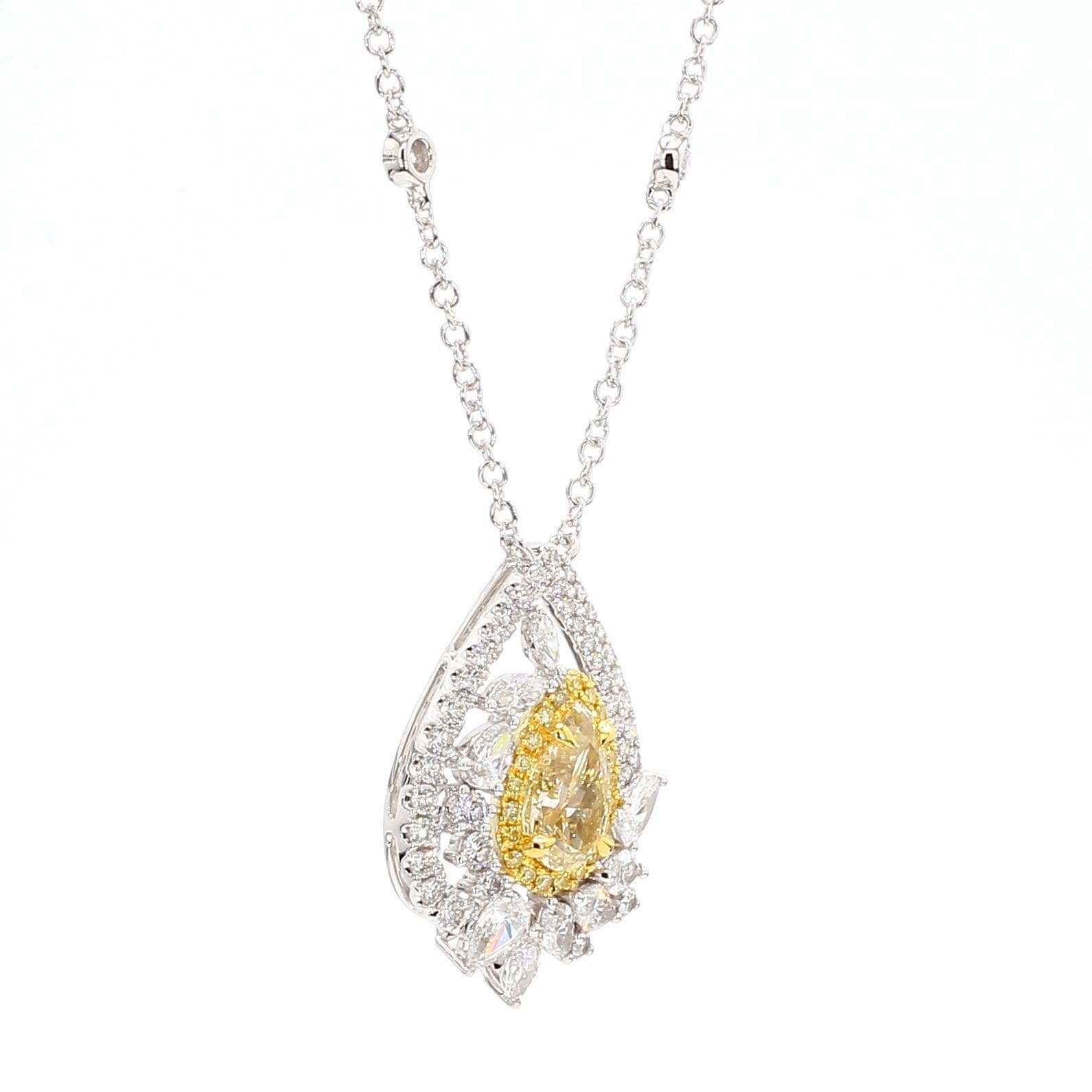 2.87TCW Intense Yellow Pear Cut Lab Grown Diamond Drop Halo Gem World's beautiful pendant