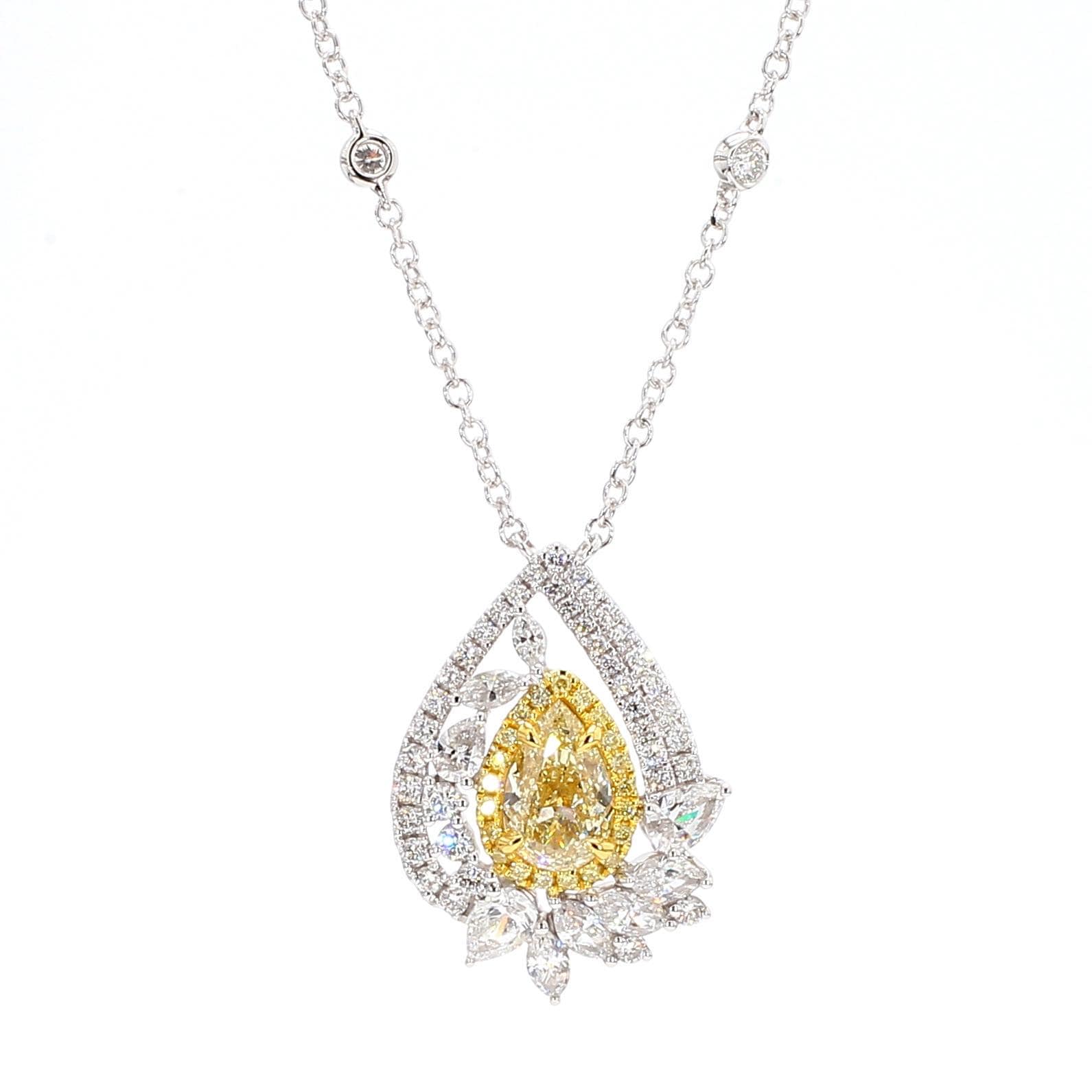2.87TCW Intense Yellow Pear Cut Lab Grown Diamond Drop Halo Gem World's beautiful pendant