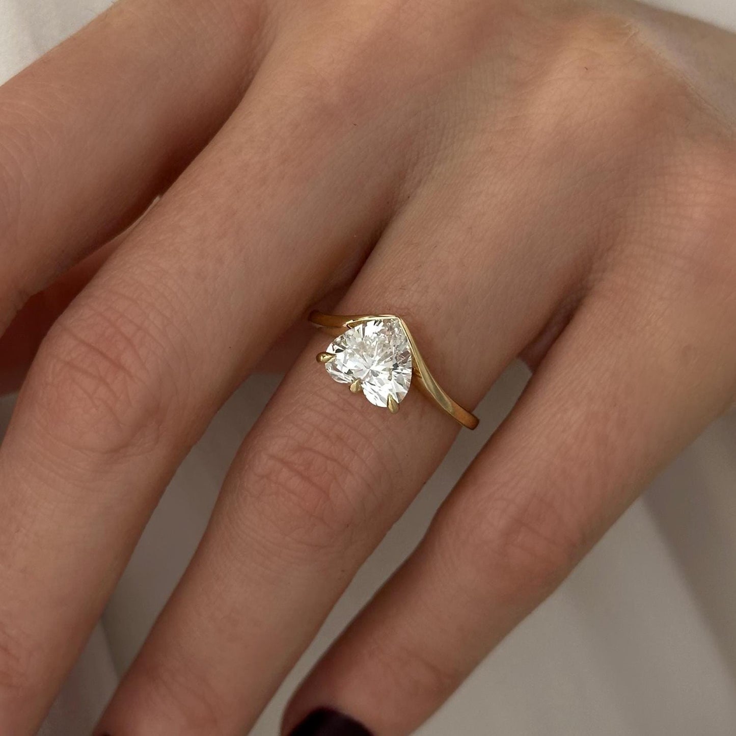 2 Carat Heart Cut Lab Grown Diamond Unique Curved Solitaire Engagement Ring