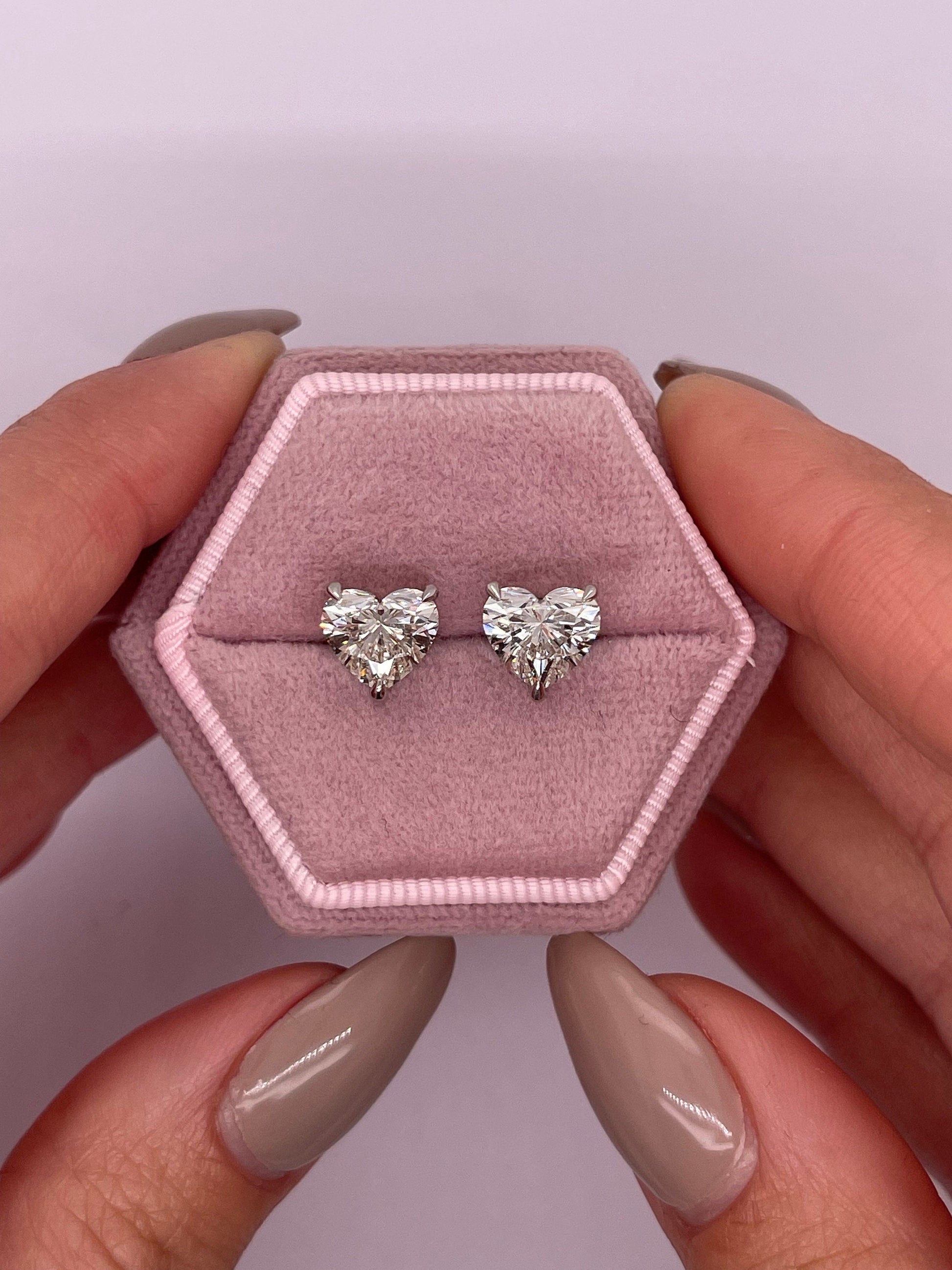 2 Carat D color VVS Clarity Heart Shape Moissanite Diamond Stud Earrings