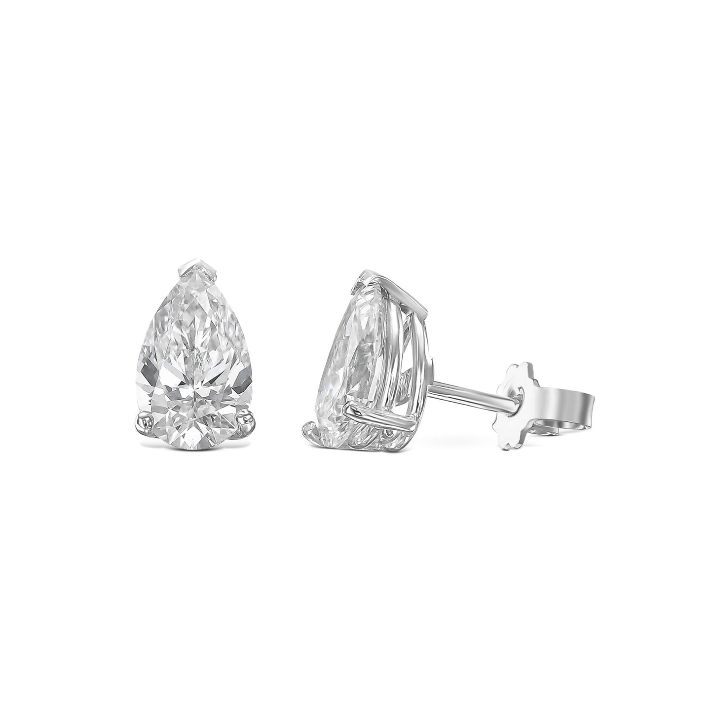 2 Carat IGI CERTIFIED E/VVS2 Pear Cut Lab Grown Diamond 14k White Gold Pushback Stud Earrings