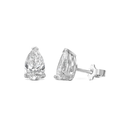 2 Carat D/VVS Pear Cut Moissanite Diamond 14k White Gold Pushback Stud Earrings