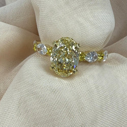 3.20TCW Oval Cut Intense Yellow Lab Grown Diamond  Alternating Design Engagement Ring