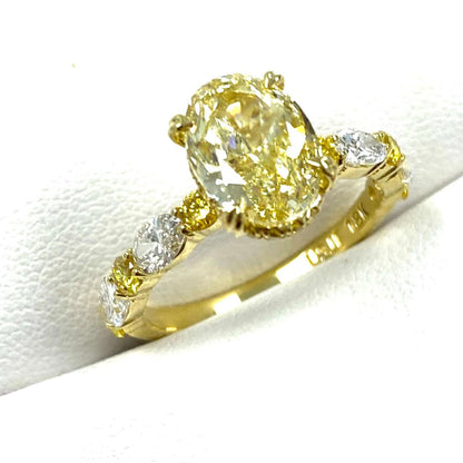 3.20TCW Oval Cut Intense Yellow Lab Grown Diamond  Alternating Design Engagement Ring