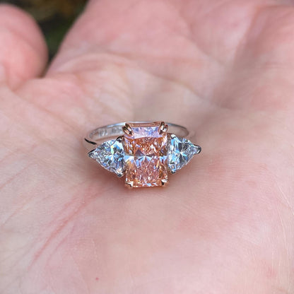 3.20TCW Radiant Cut Vivid Pink Lab Grown Diamond 3 Stone Engagement Ring